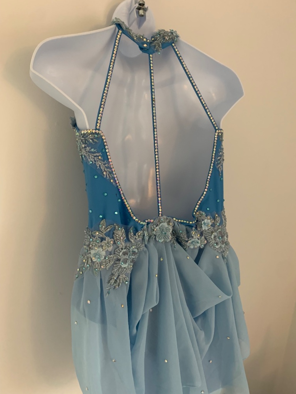 Blue Rhinestone Lyrical Dance Costume, Child Size 14, with Hairpiece - Picture 6 of 8